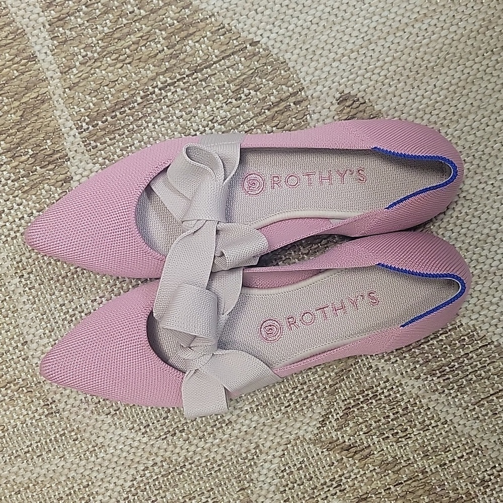 Rothy's Pink Pointed Toe Flats with Bow